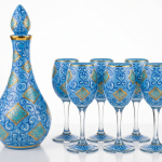 Blue Arabian Decanter & 6 Goblet Glass Set MS Department Store Oman