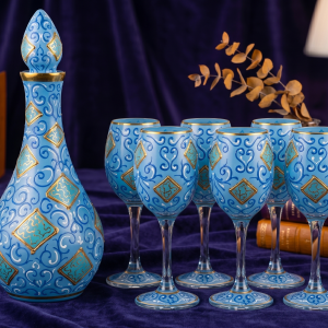 Blue Arabian Decanter & 6 Goblet Glass Set MS Department Store Oman