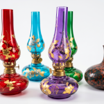 Vintage Floral Glass Oil Lamp Collection Set (5 Pieces) MS Department Store Oman