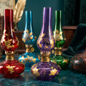 Vintage Floral Glass Oil Lamp Collection Set (5 Pieces) MS Department Store Oman