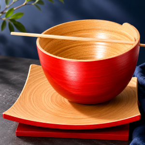 Modern Bamboo Serving Bowl With Wooden Stand Set MS Department Store Oman