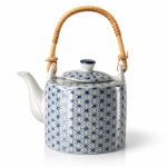 Japanese Blue Pattern Ceramic Teapot With Bamboo Handle MS Department Store Oman