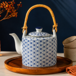 Japanese Blue Pattern Ceramic Teapot With Bamboo Handle MS Department Store Oman