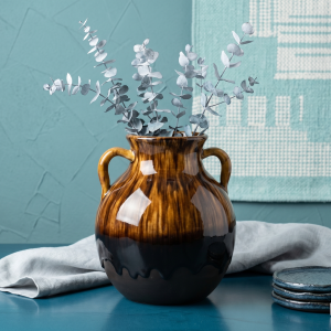 Rustic Two-Handle Ceramic Decorative Vase MS Department Store Oman