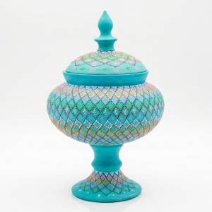 Spanada Hand Crafted Turquoise Decorative Pedestal Jar With Lid MS Department Store Oman