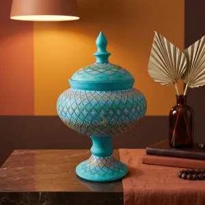 Handcrafted Turquoise Decorative Pedestal Jar With Lid MS Department Store Oman