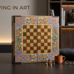 Handcrafted Floral Chess & Backgammon Game Board Set MS Department Store Oman