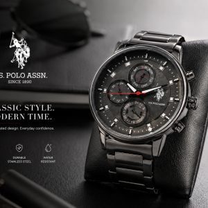 U.S. Polo Assn. Gunmetal Black Multi-Function Stainless Steel Watch MS Department Store Oman