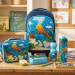 SCHOOL BAG TROLLEY 18" WITH LUNCH BAG, PENCIL CASE, DINNER SET & WATER BOTTLE WITH DRAGON PRINT