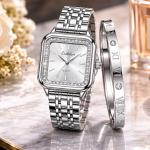 Ceshdun Women’S Silver Square Quartz Watch Set With Crystal Bezel & Roman Numeral Bracelet MS Department Store Oman