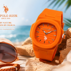 U.S. Polo Assn. Neon Orange Silicone Strap Watch MS Department Store Oman
