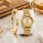 Ceshdun Women Gold Watch & Bracelet Set – Luxury Crystal Quartz Wrist Watch For Ladies MS Department Store Oman