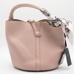 Blush Pink Textured Top Handle Handbag with Printed Scarf Accent MS Department Store Oman