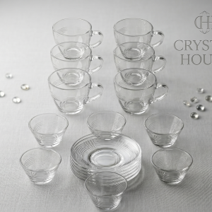 Crystal 18Pcs Glass Tea Cup Set 1×8 MS Department Store Oman
