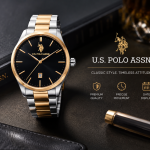 U.S. Polo Assn. Black Dial Two-Tone Stainless Steel Date Watch MS Department Store Oman
