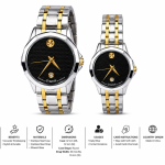 Sveston Two-Tone Couple Watch Set – Black Dial with Silver & Gold Stainless Steel Strap – Assorted MS Department Store Oman