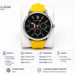 U.S. Polo Assn. Black Dial Yellow Silicone Strap Multifunction Watch MS Department Store Oman
