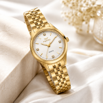 Ferro Women's Gold-Tone Quartz Analog Wrist Watch with White Crystal Dial & Stainless Steel Bracelet MS Department Store Oman