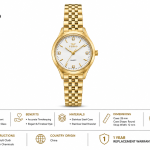 Ferro Women's Gold-Tone Quartz Analog Wrist Watch with White Crystal Dial & Stainless Steel Bracelet MS Department Store Oman