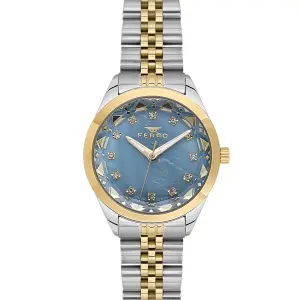 Ferro Women's Two-Tone Stainless Steel Analog Watch with Blue Crystal Dial MS Department Store Oman
