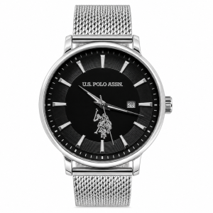 US Polo Black Dial Stainless Steel Mesh Strap Watch MS Department Store Oman