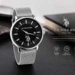 U.S. Polo Assn. Black Dial Stainless Steel Mesh Strap Watch MS Department Store Oman