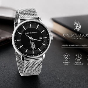 U.S. Polo Assn. Black Dial Stainless Steel Mesh Strap Watch MS Department Store Oman