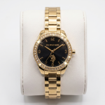 U.S. Polo Assn. Black Dial Gold-Tone Crystal Bezel Watch MS Department Store Oman