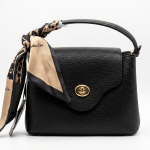 Women's Black Top Handle Crossbody Handbag with Printed Scarf Accent MS Department Store Oman