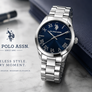 U.S. Polo Assn. Blue Dial Stainless Steel Roman Numeral Watch MS Department Store Oman