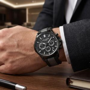 Lee Cooper Men'S Multifunction Watch Black Dial With Black Leather Strap MS Department Store Oman