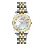 Ferro Ladies Two-Tone Analog Wrist Watch – Mother-of-Pearl Dial & Date Window MS Department Store Oman