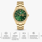 U.S. Polo Assn. Emerald Green Crystal Bezel Gold-Tone Watch MS Department Store Oman