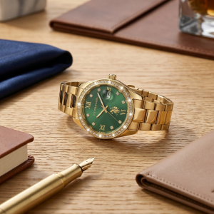 U.S. Polo Assn. Emerald Green Crystal Bezel Gold-Tone Watch MS Department Store Oman