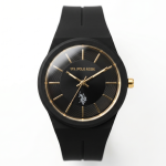 U.S. Polo Assn. Black Dial Gold Accent Silicone Strap Watch MS Department Store Oman