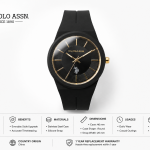 U.S. Polo Assn. Black Dial Gold Accent Silicone Strap Watch MS Department Store Oman