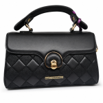 ANGELPOLO Classic Black Quilted Top-Handle Satchel with Turn-Lock Closure