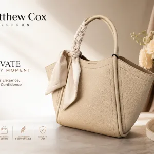 Women's Beige Textured Tote Handbag with Scarf Handle MS Department Store Oman