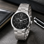 Ferro Men's Stainless Steel Multi-Function Analog Watch with Black Dial – Silver Bracelet MS Department Store Oman