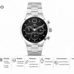 Ferro Men's Stainless Steel Multi-Function Analog Watch with Black Dial – Silver Bracelet MS Department Store Oman