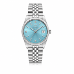 Ferro Women's Stainless Steel Analog Watch with Sky Blue Sunray Dial & Date Display MS Department Store Oman