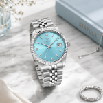 Ferro Women's Stainless Steel Analog Watch with Sky Blue Sunray Dial & Date Display MS Department Store Oman