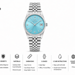 Ferro Women's Stainless Steel Analog Watch with Sky Blue Sunray Dial & Date Display MS Department Store Oman