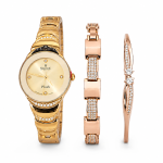 Sveston Plush Women’s Gold-Tone Analog Watch with Crystal Bracelet & Bangle Set MS Department Store Oman