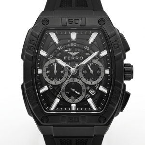 Ferro Men's Black Skeleton Dial Multi-Function Quartz Watch with Black Silicone Strap MS Department Store Oman