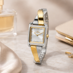 Ferro Women's Two-Tone Rectangular Analog Bracelet Watch – Silver Dial, Gold & Silver Stainless Steel Strap MS Department Store Oman