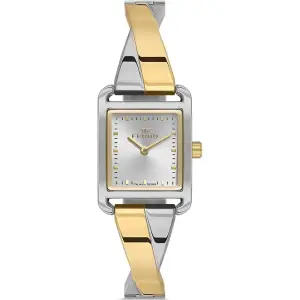 Ferro Women's Two-Tone Rectangular Analog Bracelet Watch – Silver Dial, Gold & Silver Stainless Steel Strap MS Department Store Oman