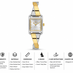 Ferro Women's Two-Tone Rectangular Analog Bracelet Watch – Silver Dial, Gold & Silver Stainless Steel Strap MS Department Store Oman
