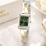Ferro Women's Two-Tone Stainless Steel Bracelet Watch with Green Square Dial MS Department Store Oman