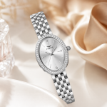 Ferro Women's Silver Oval Crystal Bezel Stainless Steel Analog Wrist Watch MS Department Store Oman
